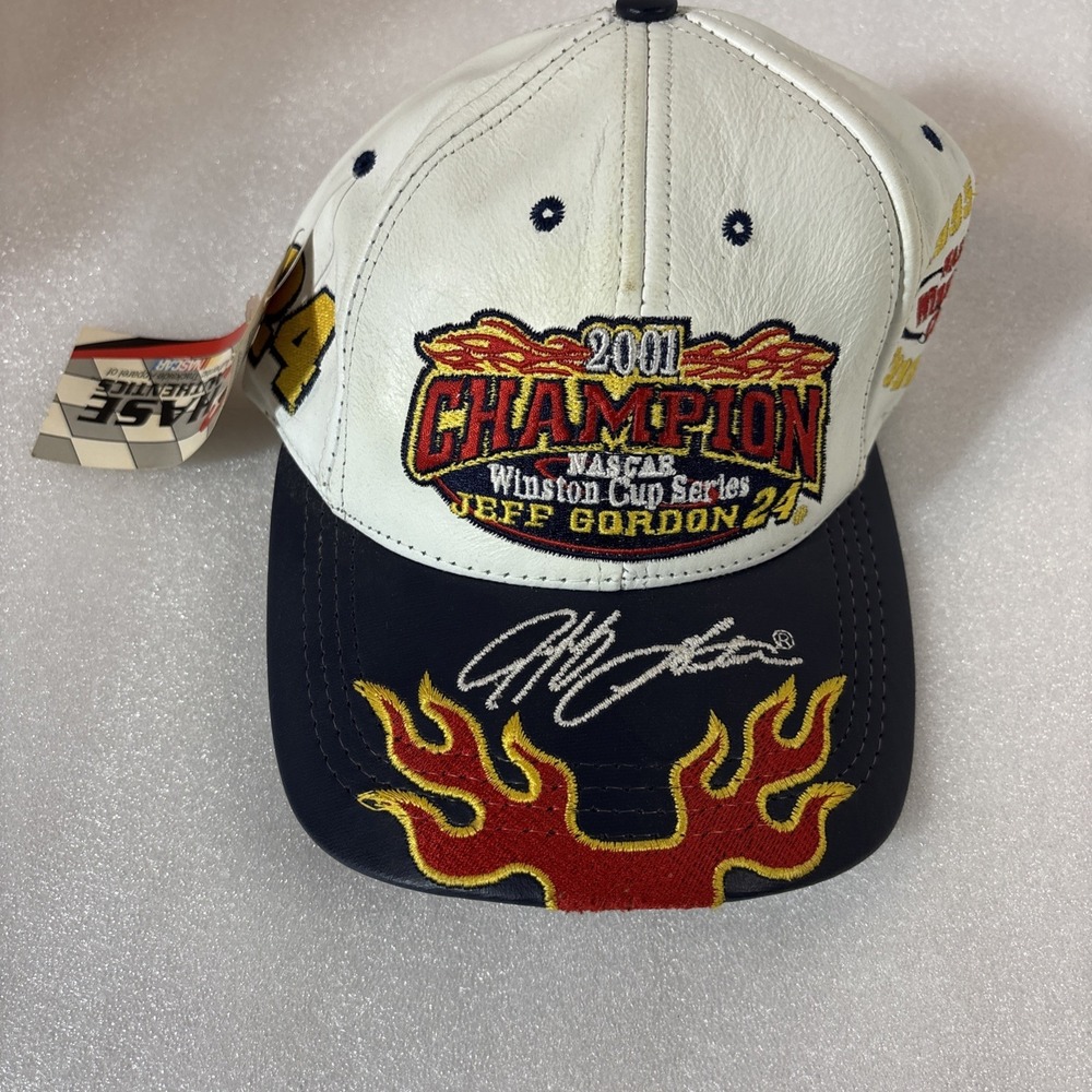 Vintage  Jeff Gordon Hat Leather‎ 2001 Winston Cup Champion Chase Authentics